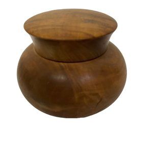 Wooden Storage Jar Condiment Brown Canisters Bowl Urn Top Mid Century 3 1/3"X 3"